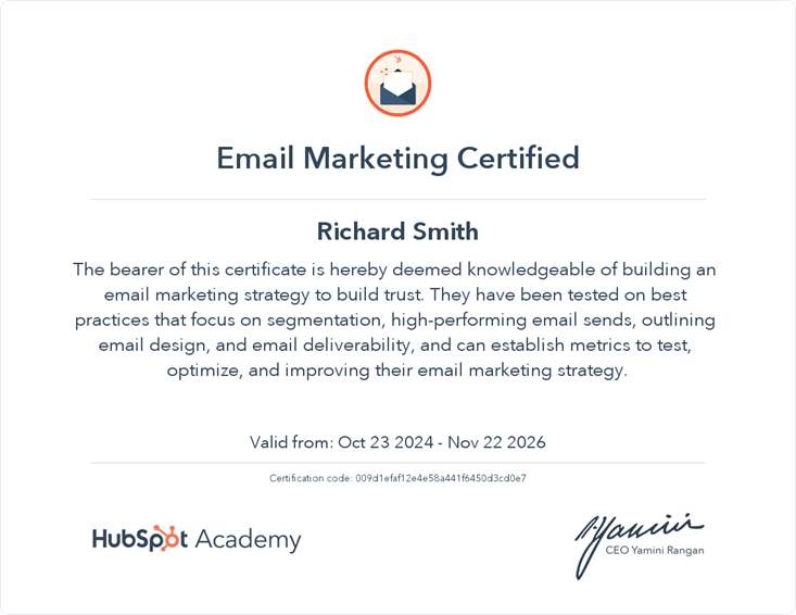 HubSpot Email Certified