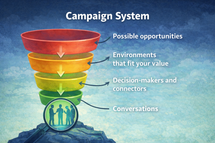 Spiral playbook diagram from raw thought chunks to campaign system