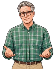 Illustration of Richard Smith facing forward with open palms.